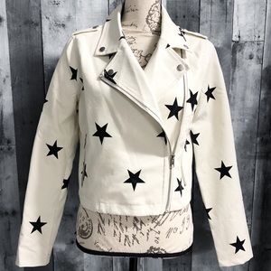Le Lis faux leather star Moto jacket small white